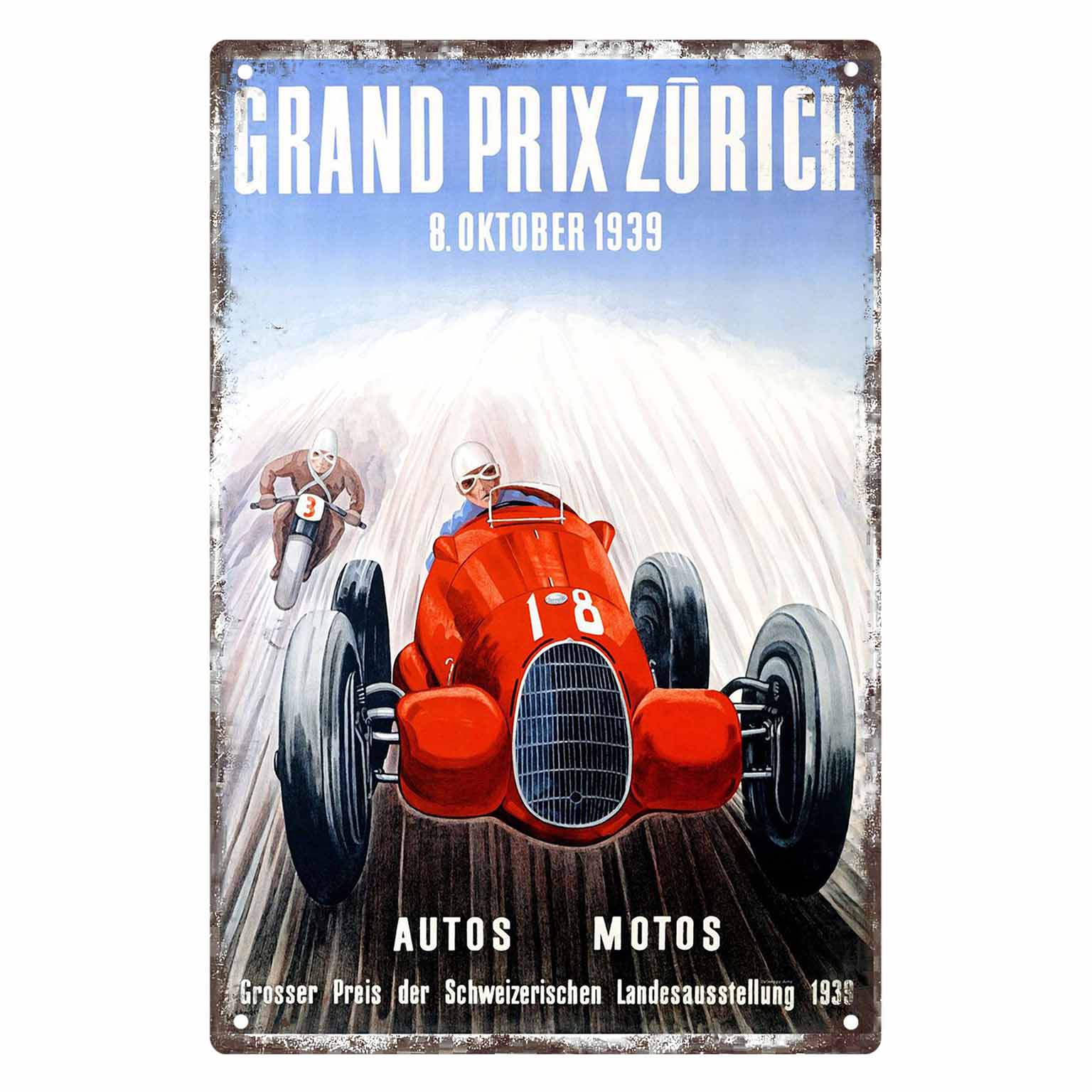 Home Decor Zurich - Affiche de course vintage 2D plate