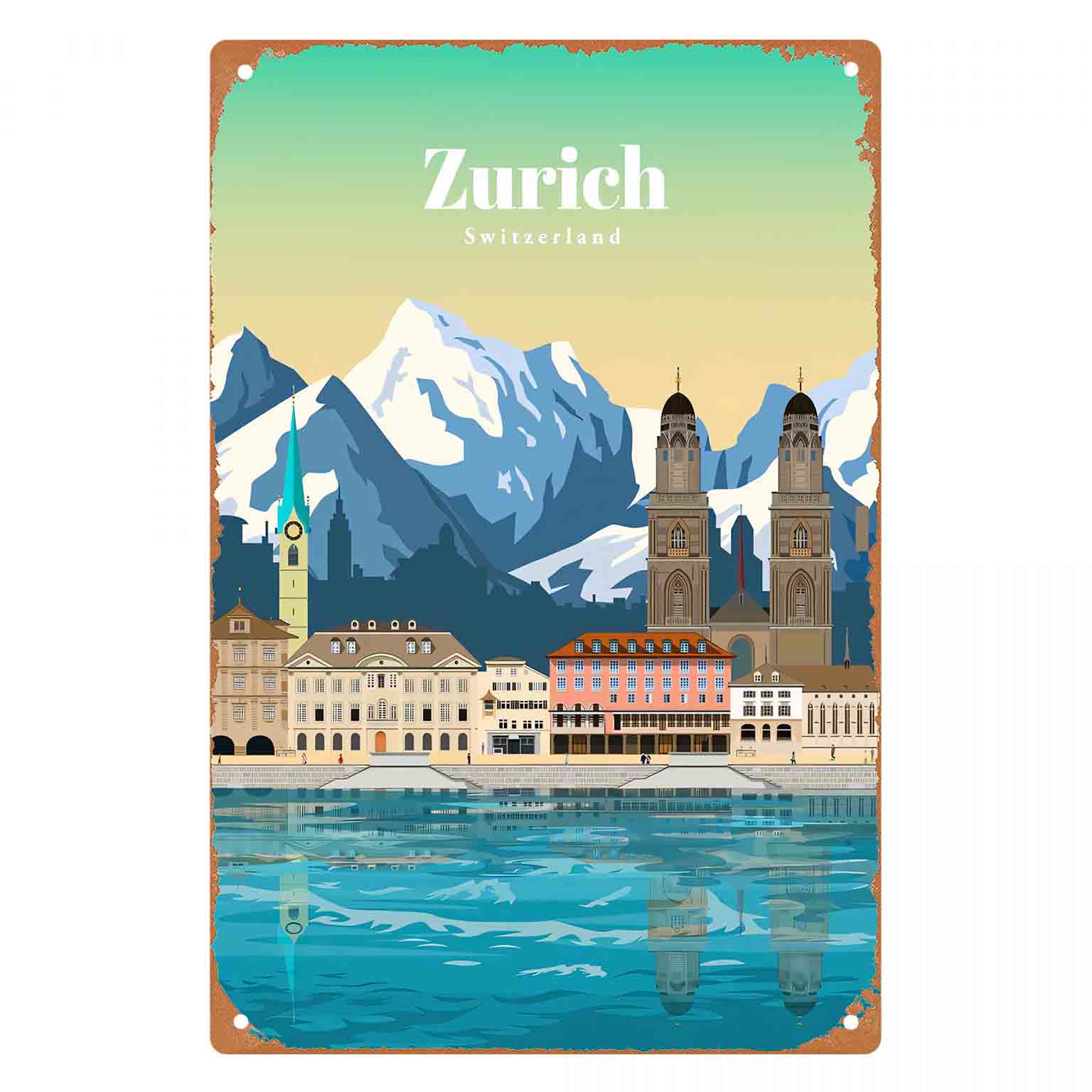 Home Decor Zurich - Panneau mural en métal 2D plat,