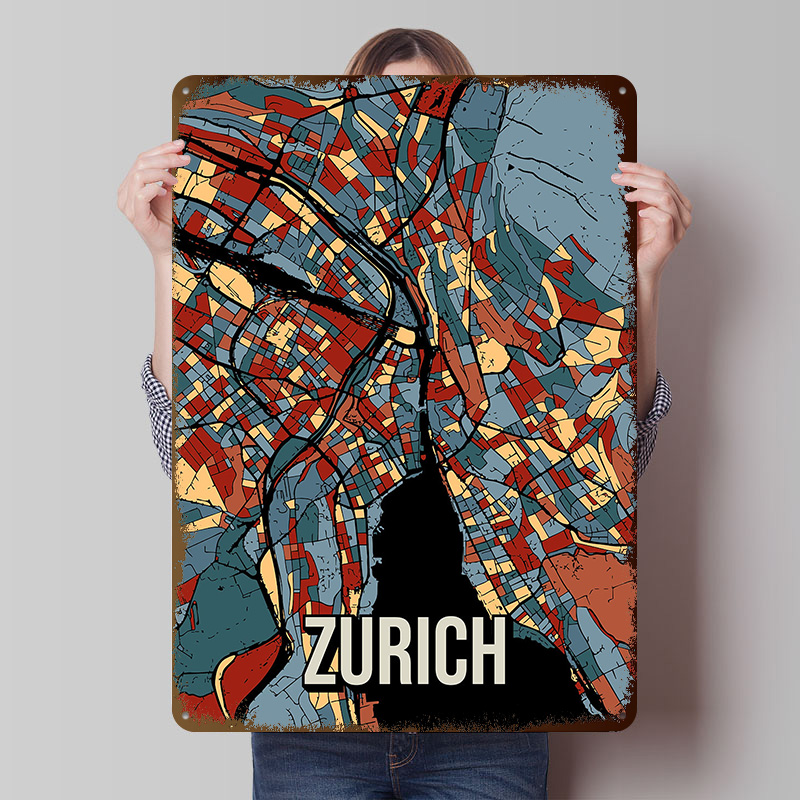 Home Decor Zurich - Affiche en tôle de voyage avec