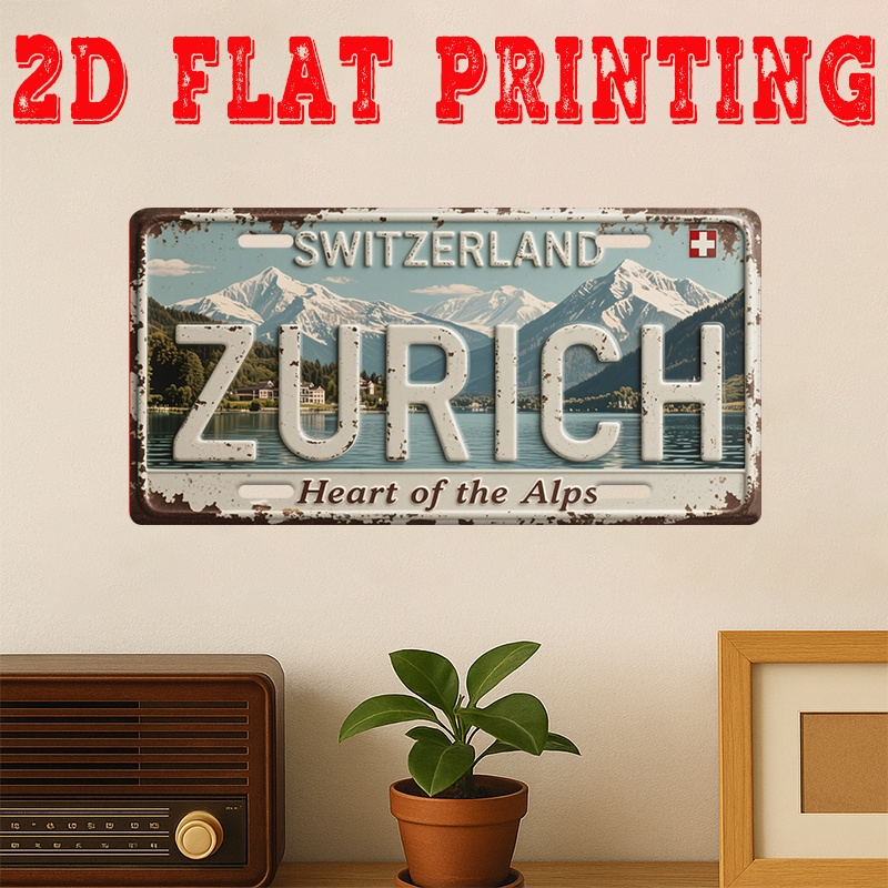 Home Decor Zurich - Panneau métallique vintage 2D plat, 1