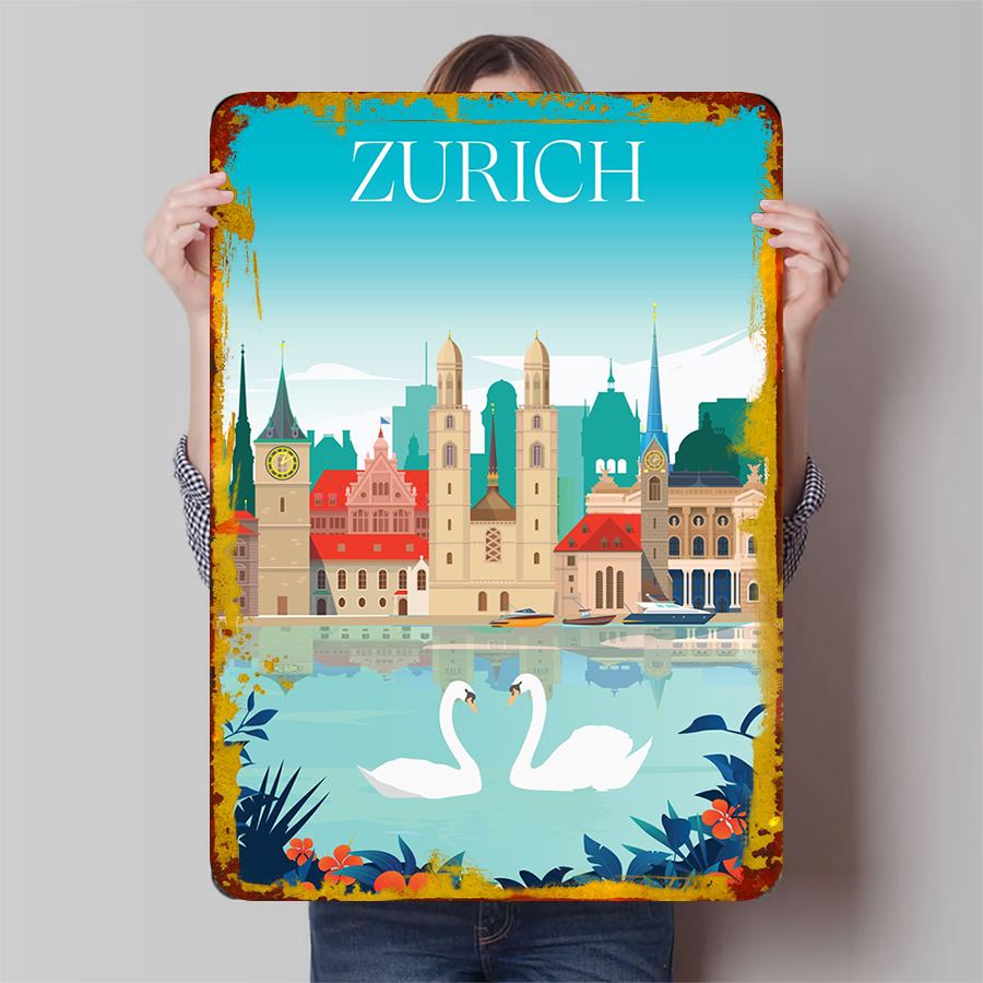 Home Decor Zurich - Panneau décoratif en étain avec vue