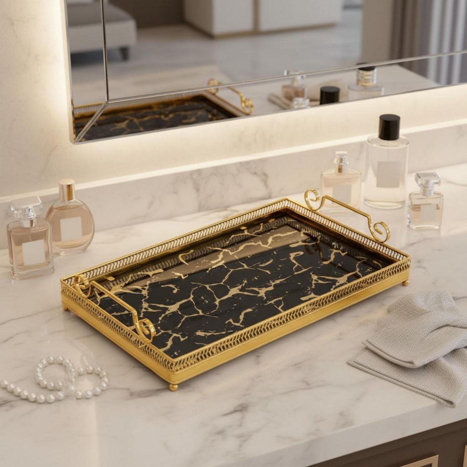Vanity Home Decor - Plateau miroir décoratif, design nordique, plateau