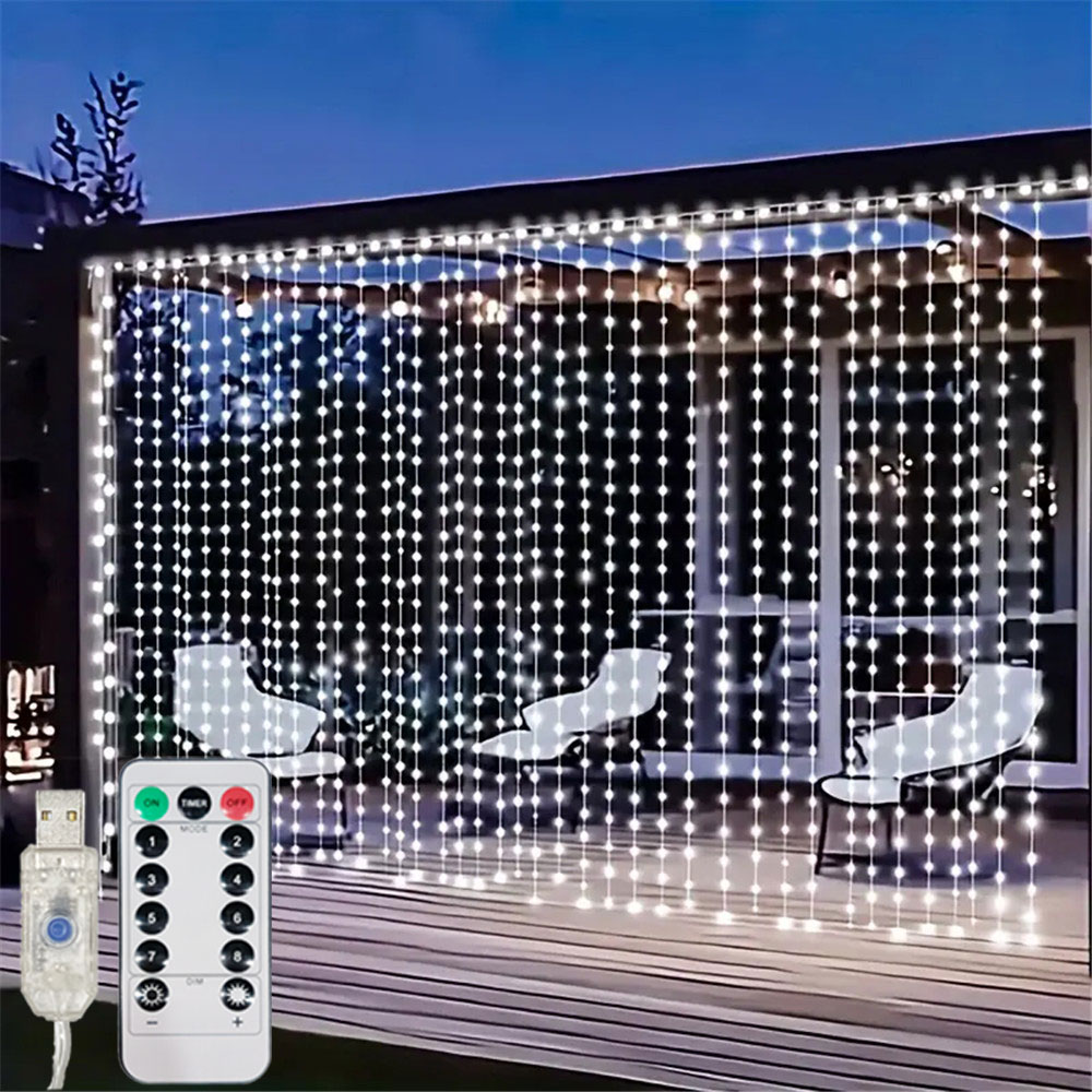 String Curtain Light - Rideau LED USB 3/6M, 8Modes, lumières