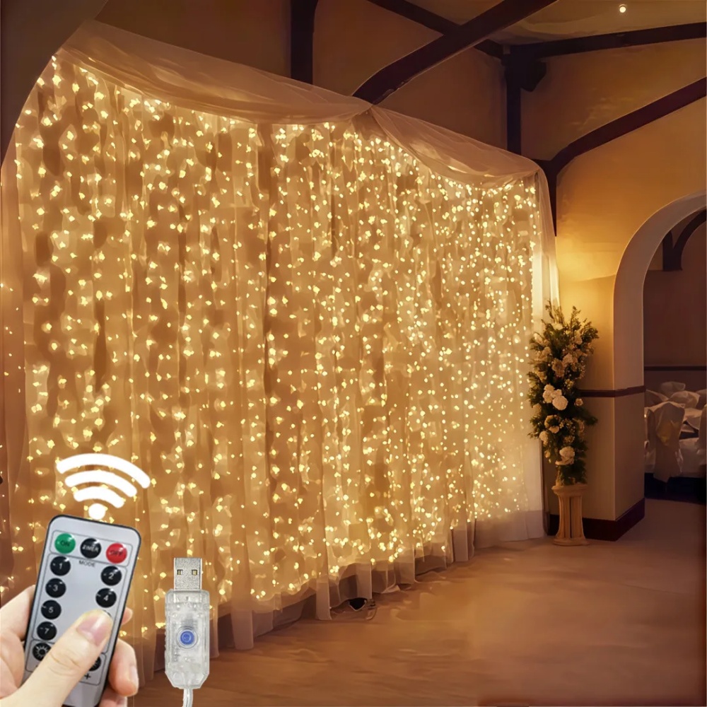 String Curtain Light - Guirlande lumineuse LED 3/6m, USB, télécommande,