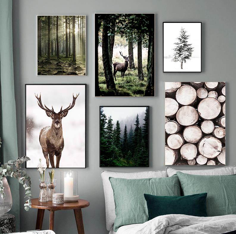 Home Decor Essentials - Peinture de paysage nordique avec cerf,